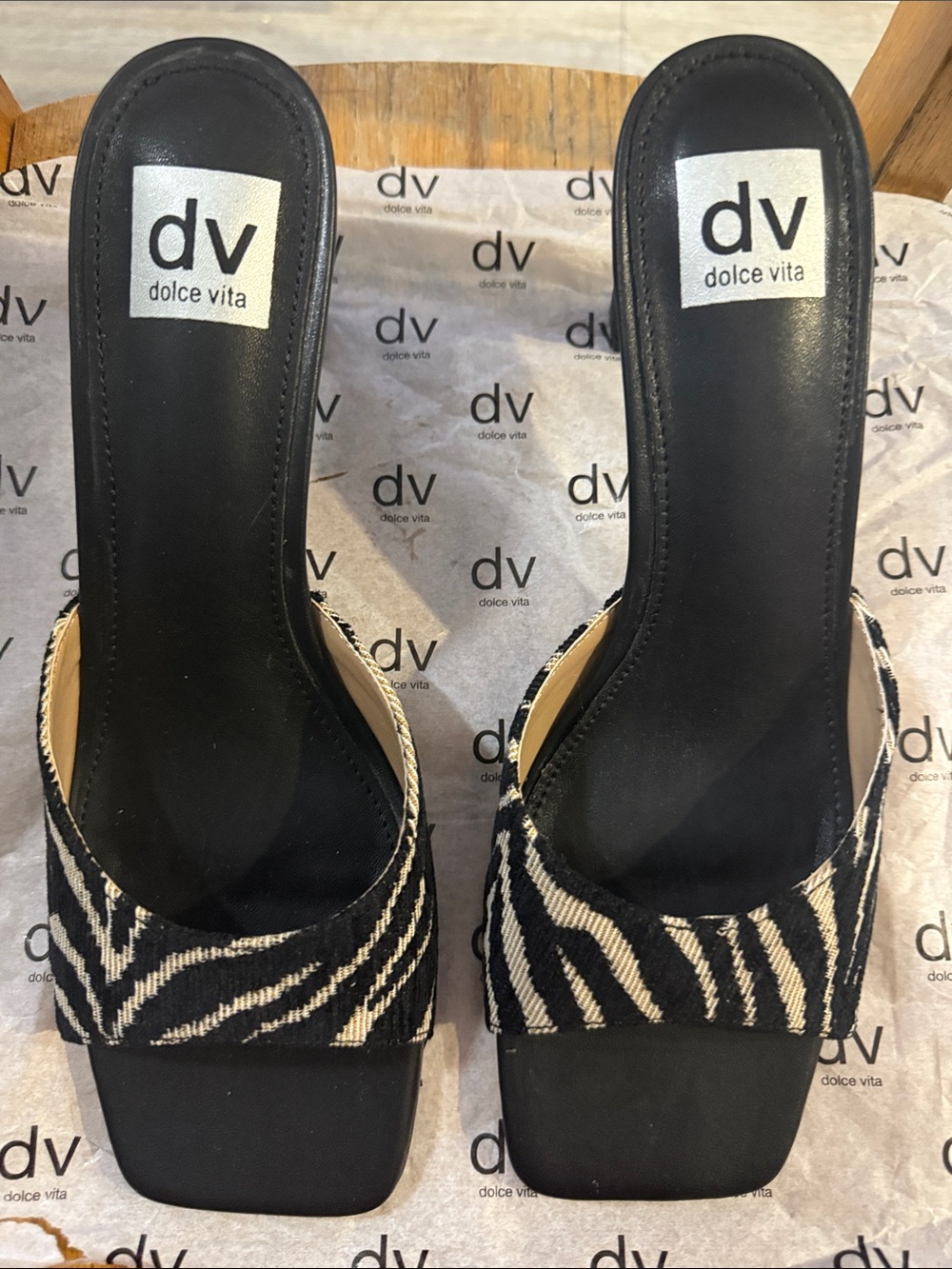 Dolce Vita Black & Cream Zebra-Print Slide Mules